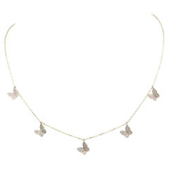 14K Yellow Gold Diamond Whimsical Pave Butterfly Station Charm Necklace