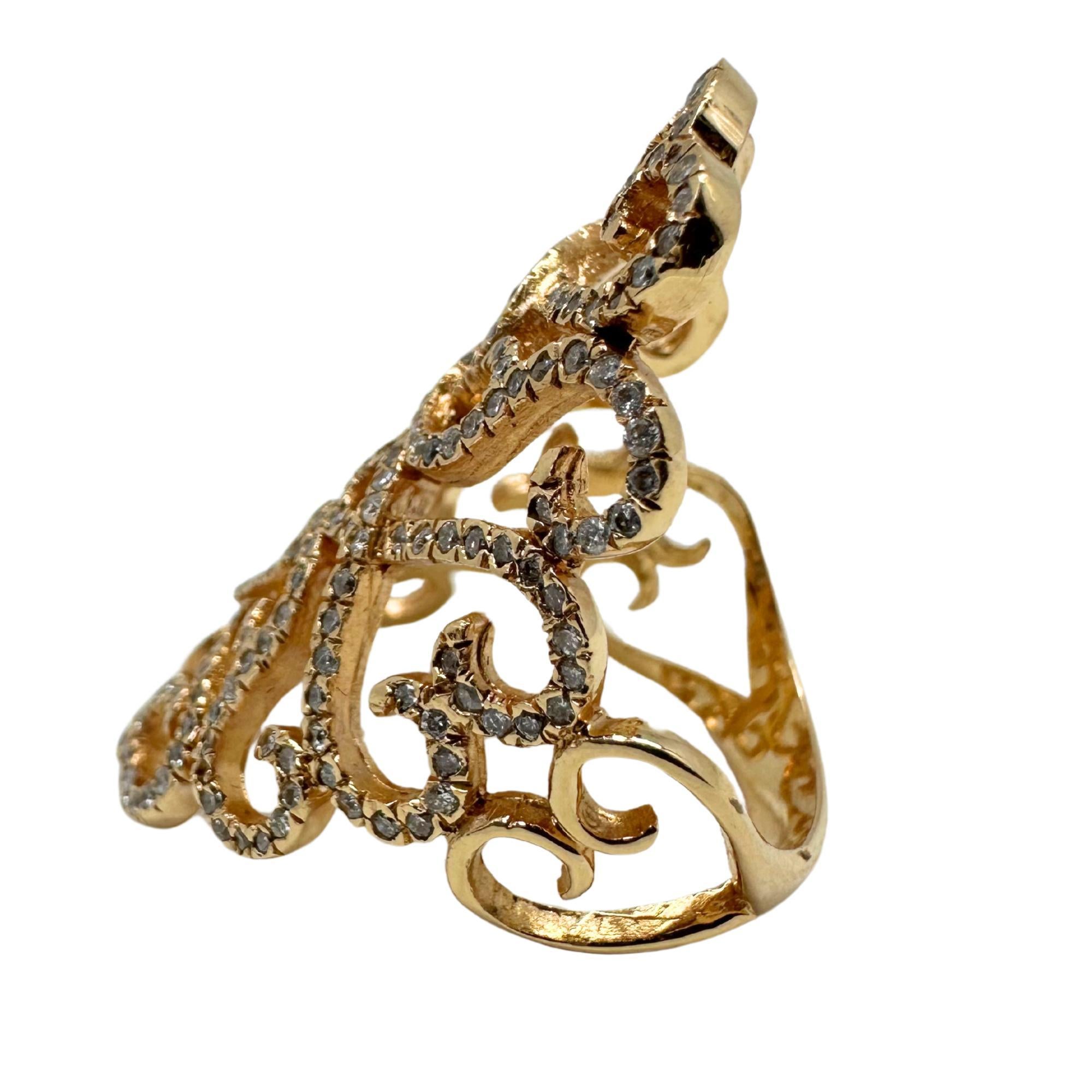 Anillo de oro amarillo de 14 quilates con banda ancha de diamantes Corte redondo en venta