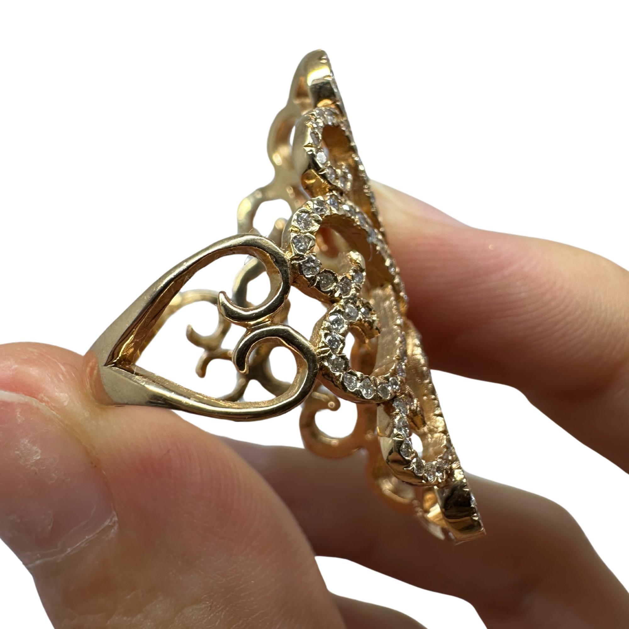 Anillo de oro amarillo de 14 quilates con banda ancha de diamantes en venta 4