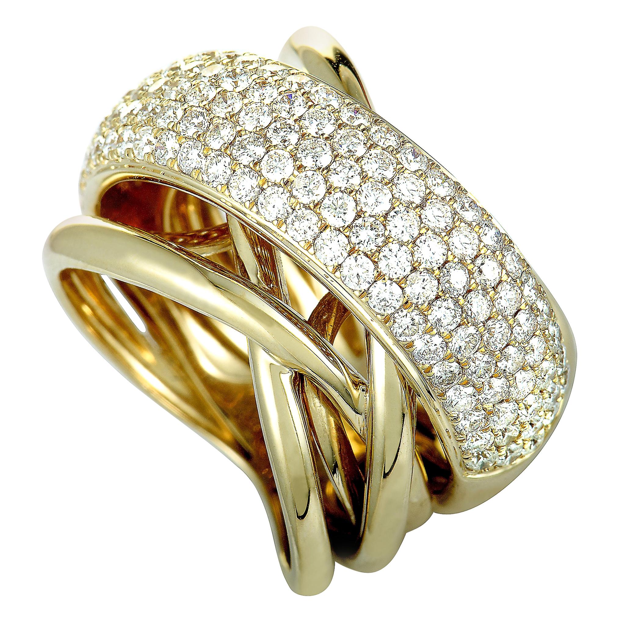 14 Karat Yellow Gold Diamond Wide Band Ring