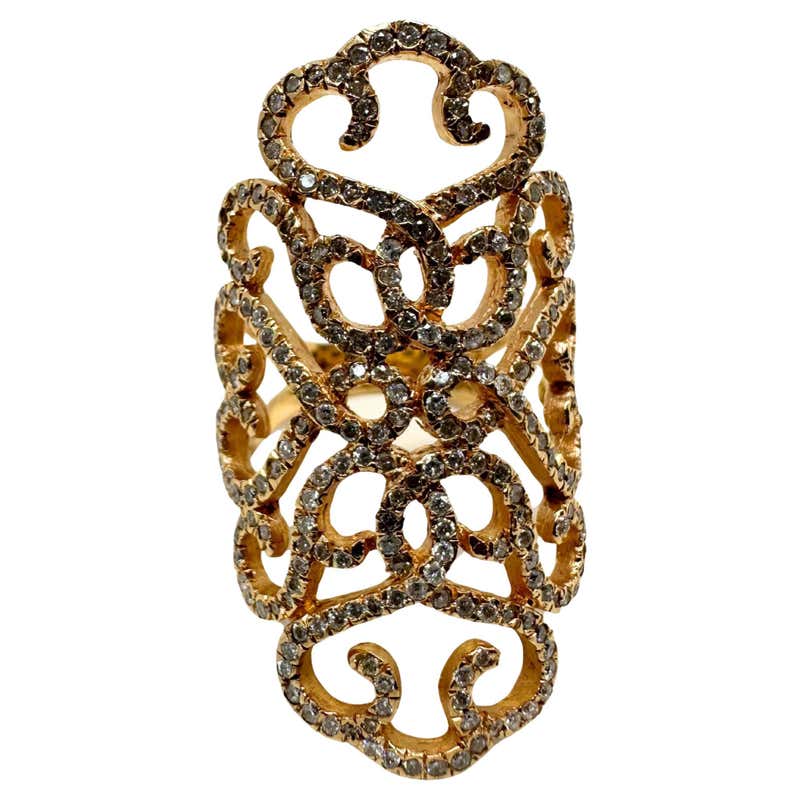 Ornate Band Ring with Round Diamonds Evenly Spaced in 18K Yellow Gold ...