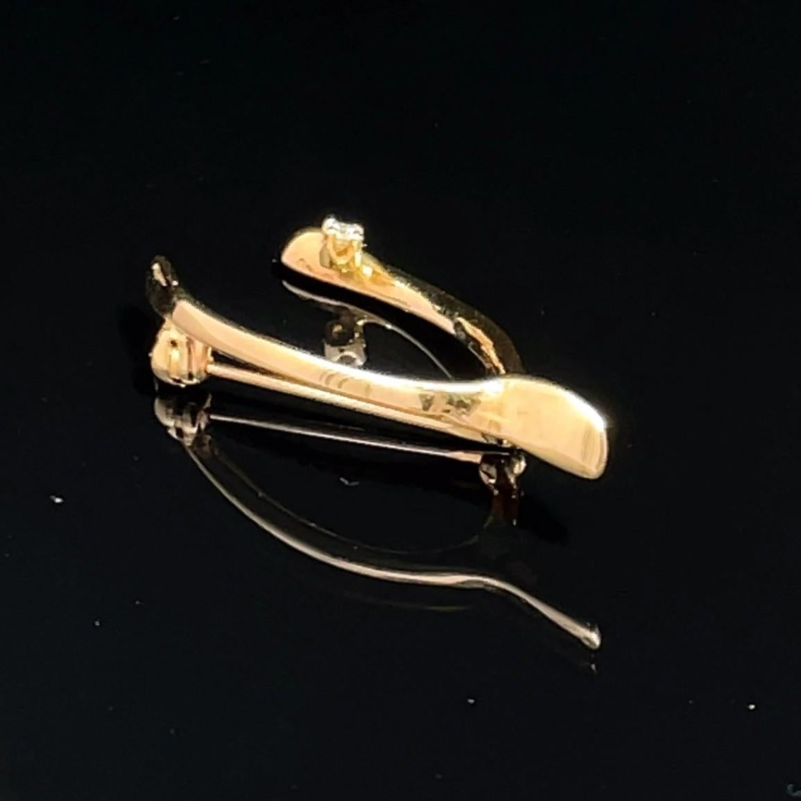 14k Yellow Gold Diamond Wishbone Pin For Sale 5