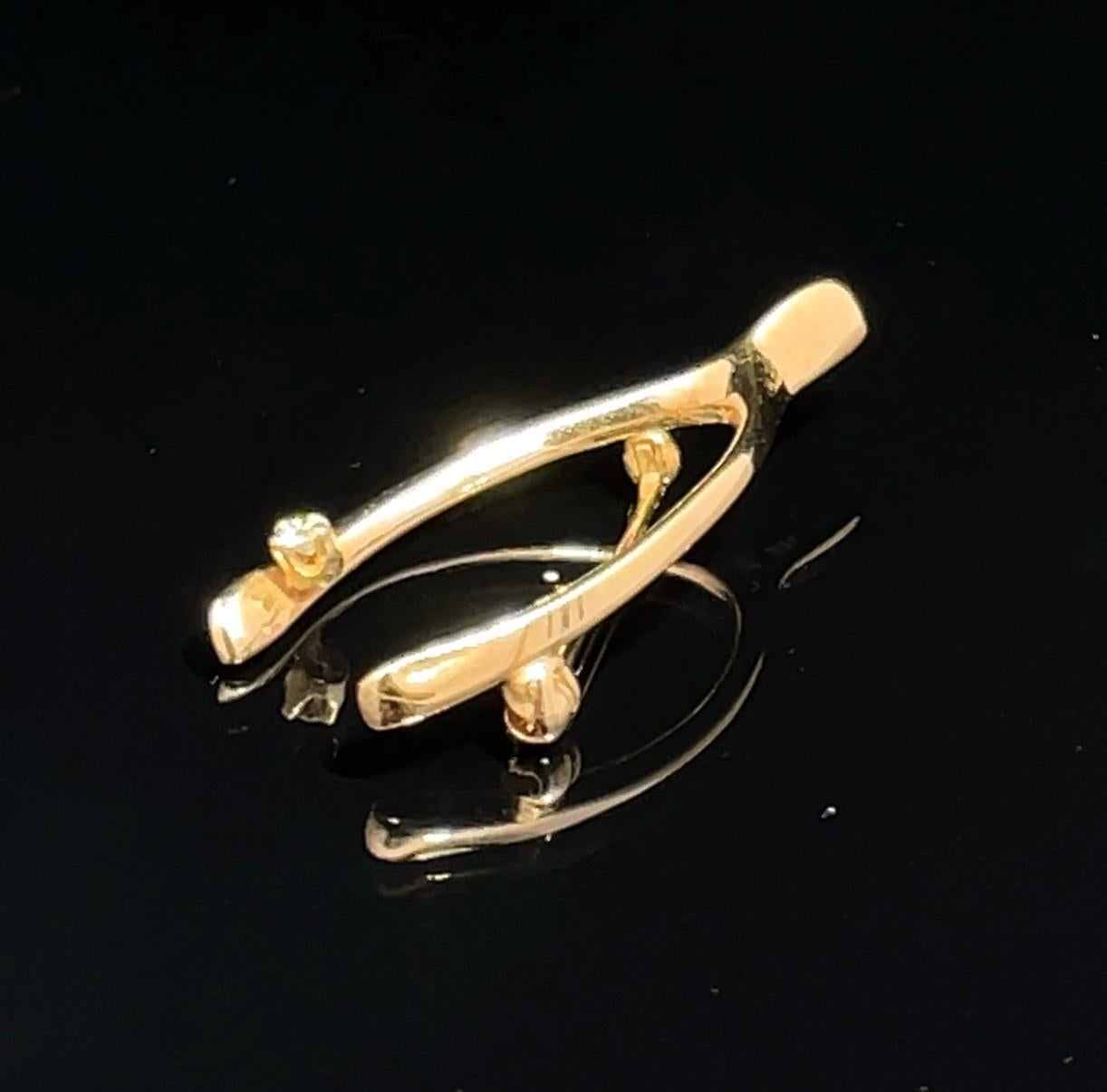 14k Yellow Gold Diamond Wishbone Pin For Sale 4