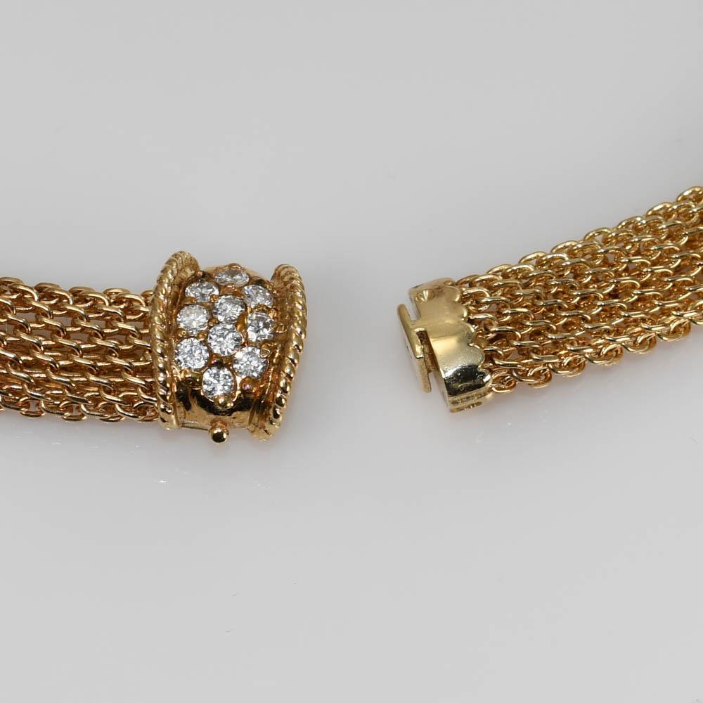 Round Cut 14K Yellow Gold Diamond Woven Link Necklace 3.00ct For Sale