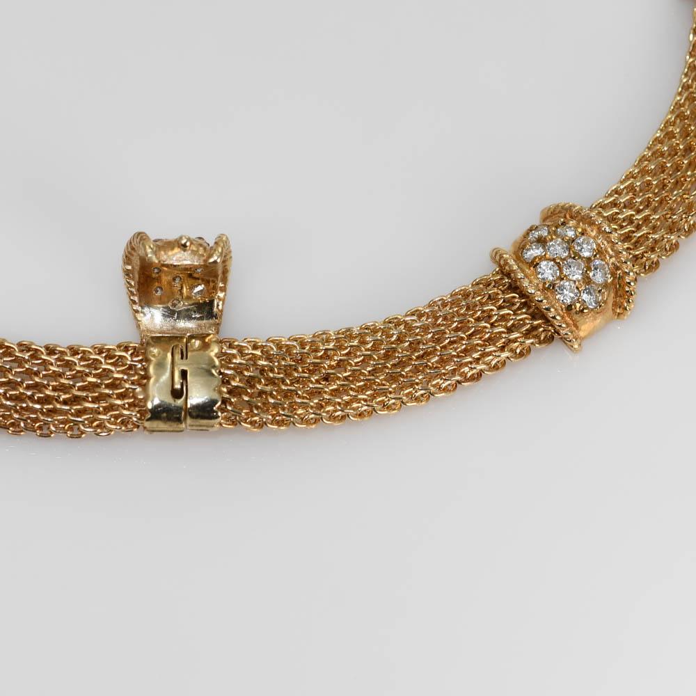 14K Yellow Gold Diamond Woven Link Necklace 3.00ct In Excellent Condition For Sale In Laguna Beach, CA
