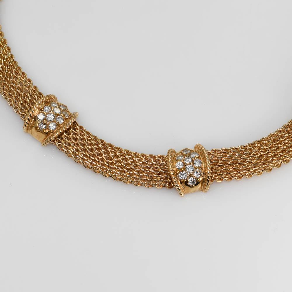 Women's or Men's 14K Yellow Gold Diamond Woven Link Necklace 3.00ct For Sale