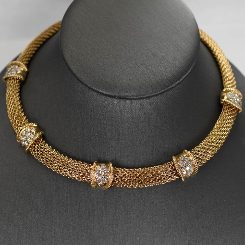 14K Yellow Gold Diamond Woven Link Necklace 3.00ct For Sale 1