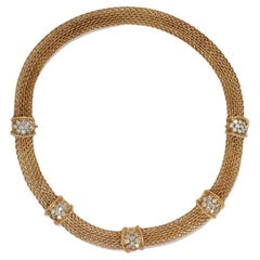 14K Yellow Gold Diamond Woven Link Necklace 3.00ct