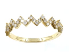 14K Yellow Gold Diamond Zigzag Chevron Stackable Band Ring