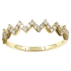 14K Yellow Gold Diamond Zigzag Chevron Stackable Band Ring