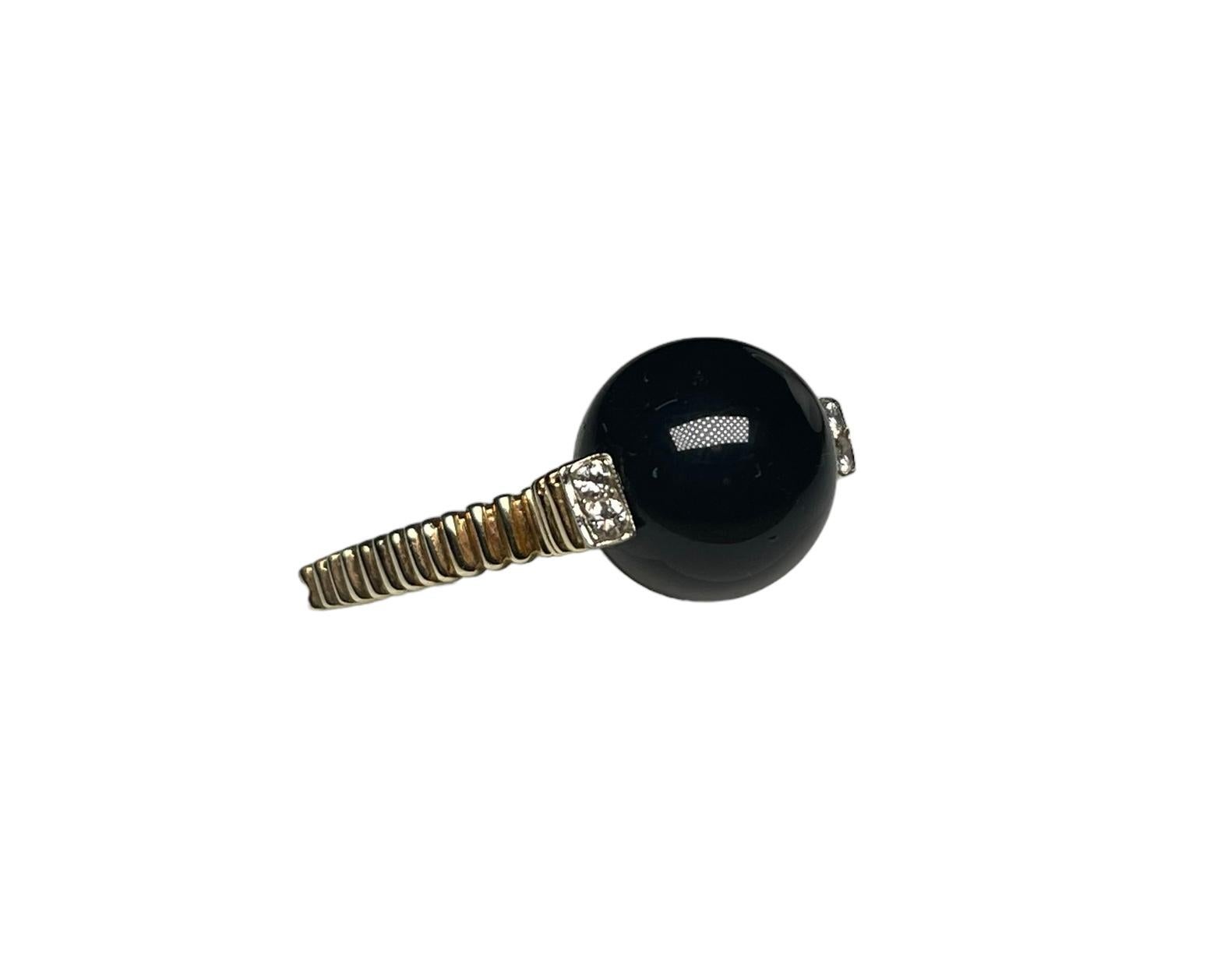 Bague en or jaune 14 carats avec diamants et pierre noire en vente 12