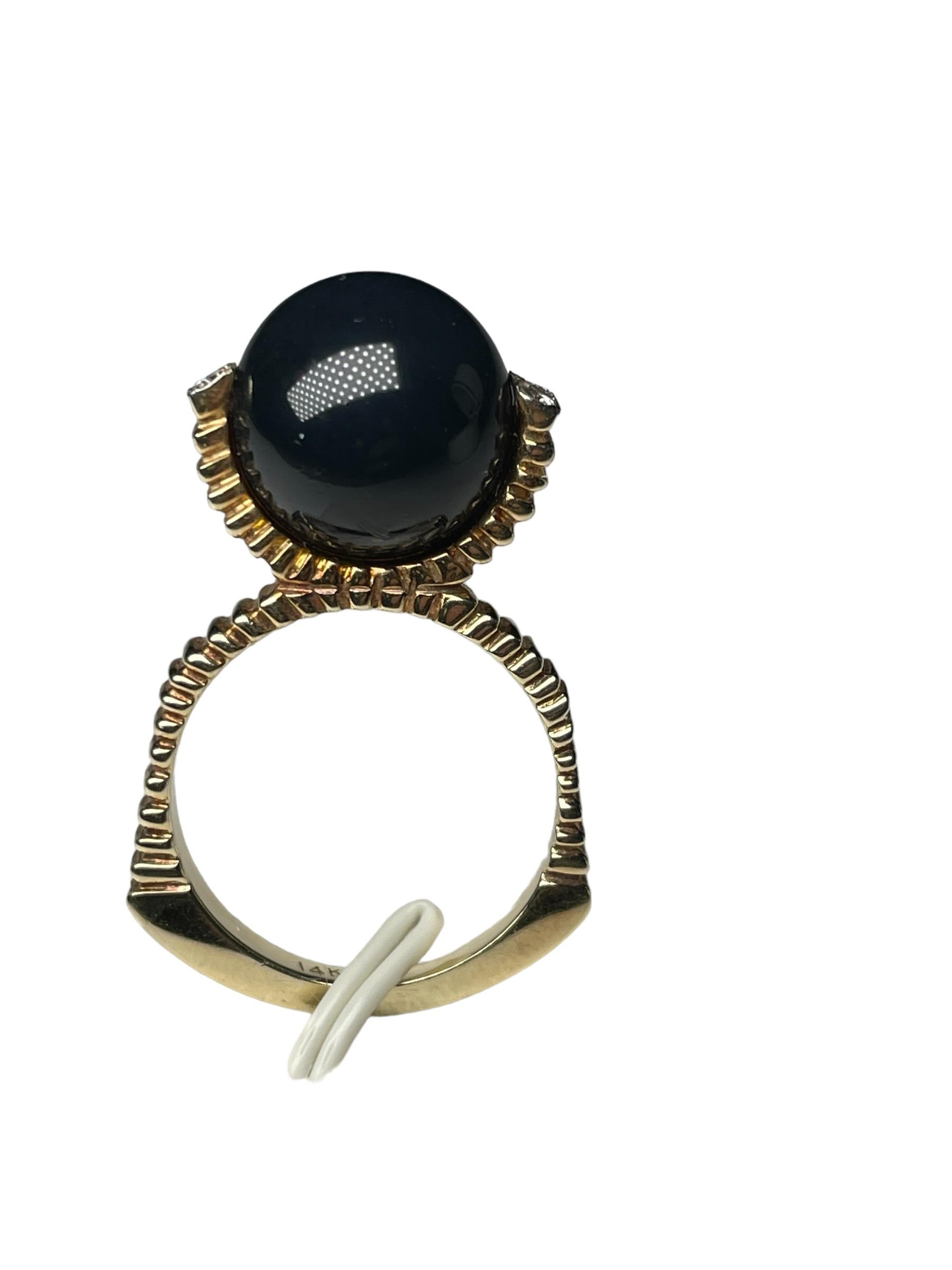 14K Yellow Gold Diamonds And Black Stone Ring For Sale 14