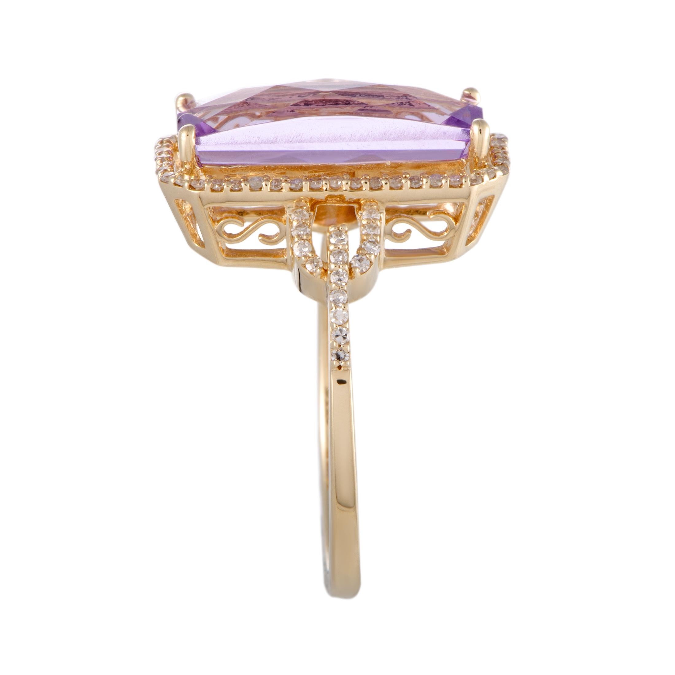 14 Karat Yellow Gold Diamonds and Rectangular Amethyst Ring In New Condition In Southampton, PA