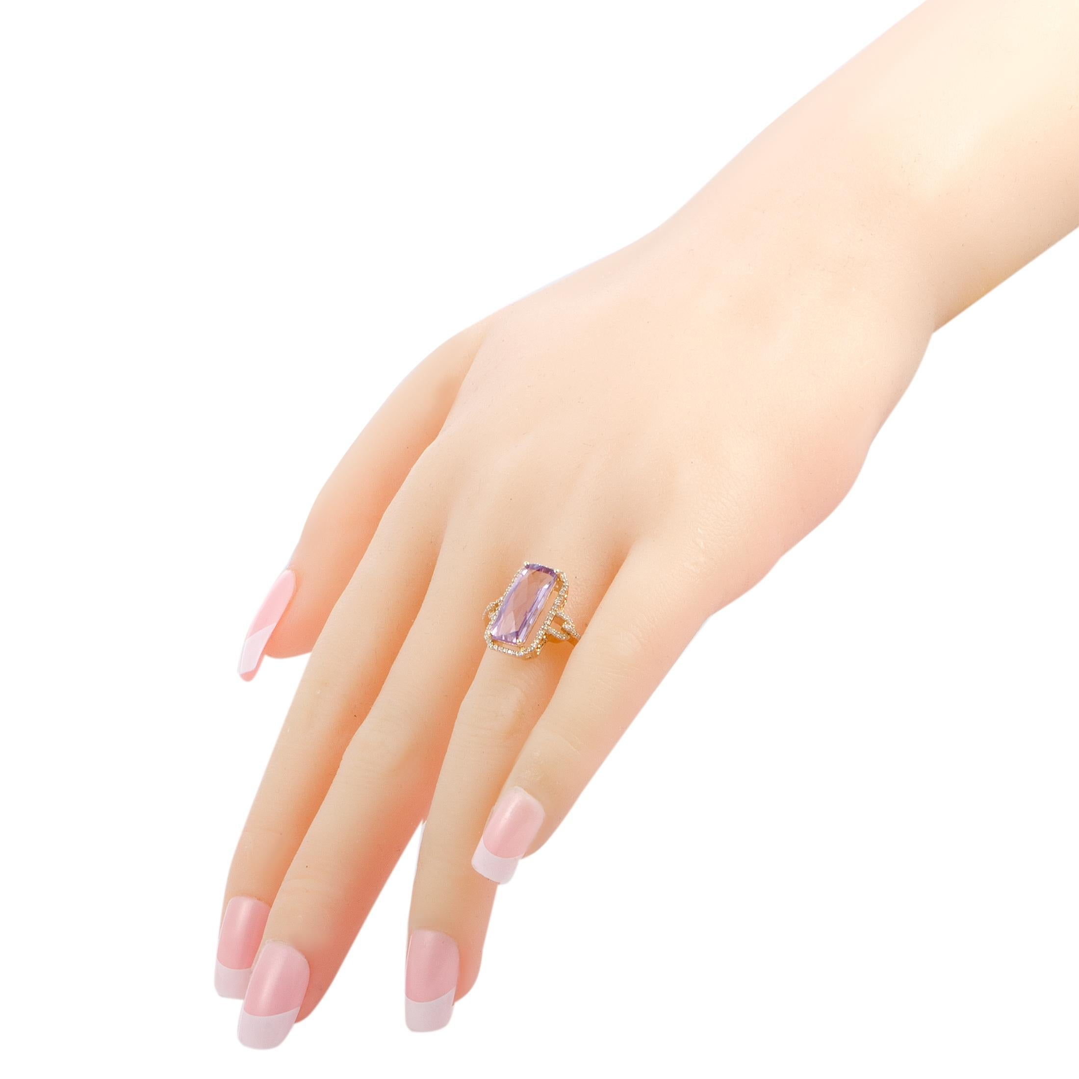 Women's 14 Karat Yellow Gold Diamonds and Rectangular Amethyst Ring