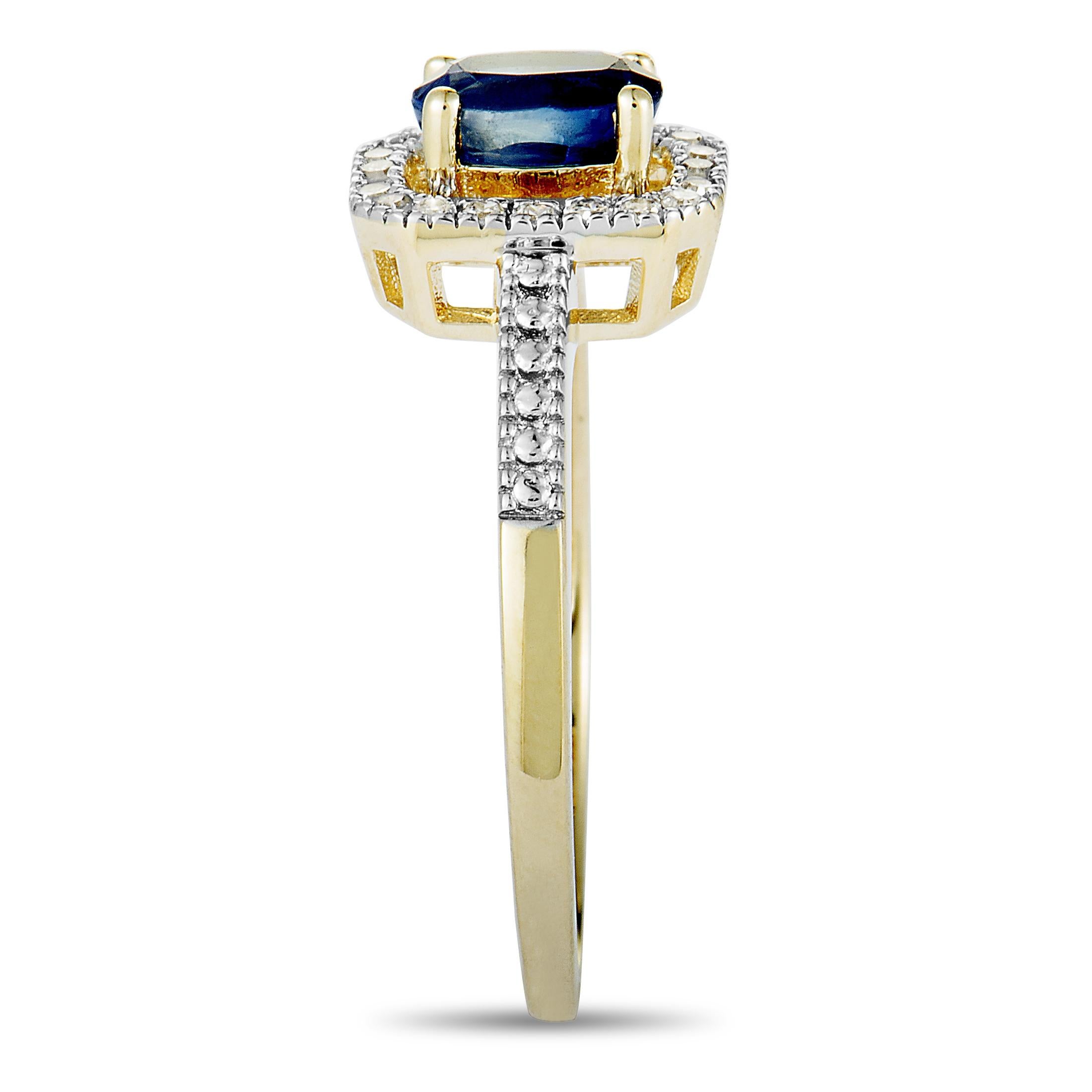14 Karat Yellow Gold Diamonds and Sapphire Small Rectangle Ring In New Condition In Southampton, PA