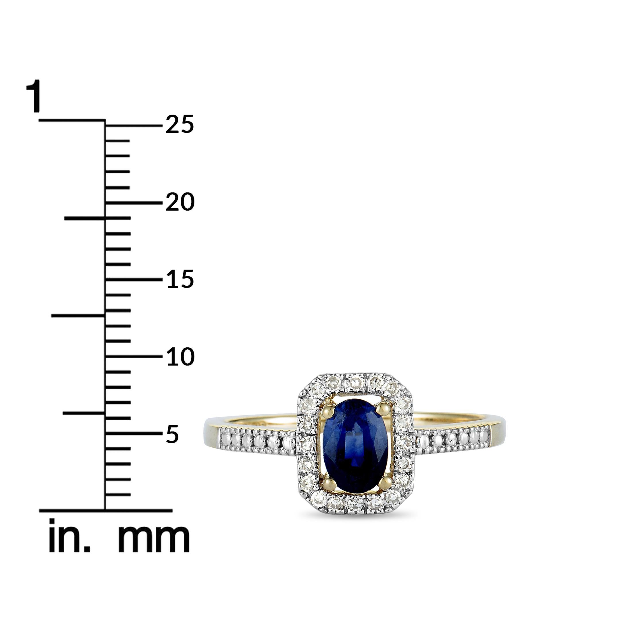 14 Karat Yellow Gold Diamonds and Sapphire Small Rectangle Ring 2
