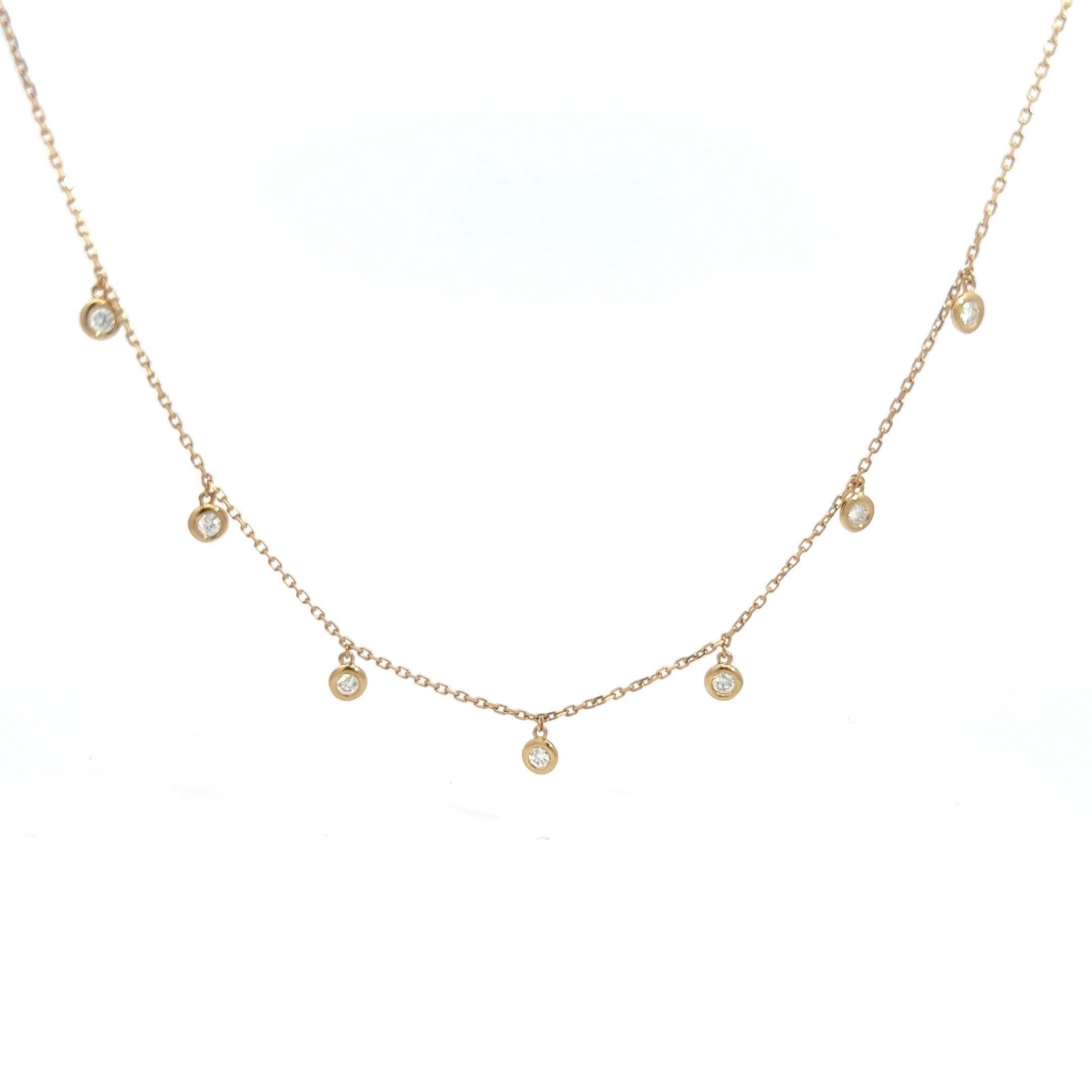 Round Cut 14K Yellow Gold Diamonds by the Yard Chain with 7 Dangle Natural Diamonds For Sale