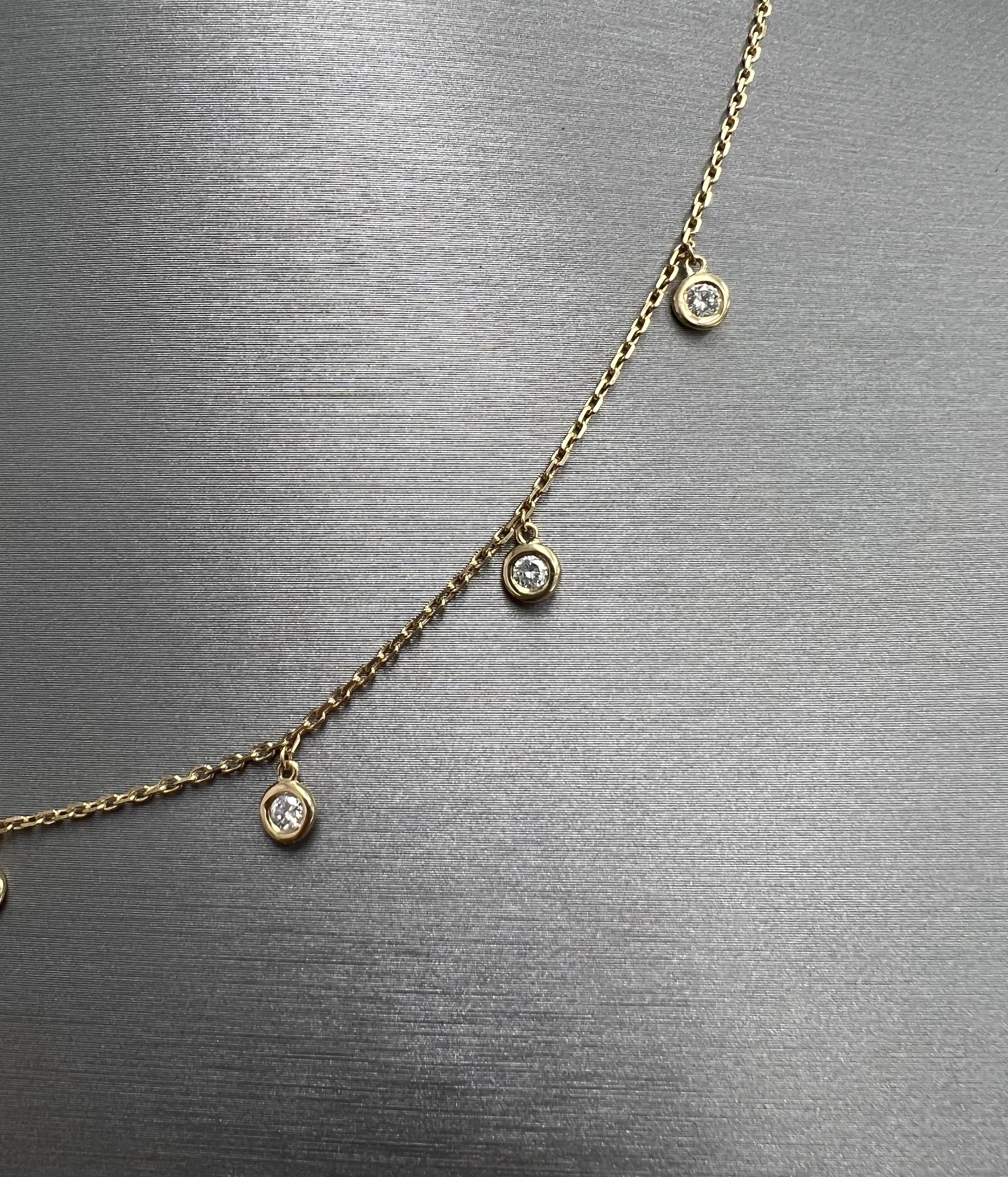 Women's or Men's 14K Yellow Gold Diamonds by the Yard Chain with 7 Dangle Natural Diamonds For Sale