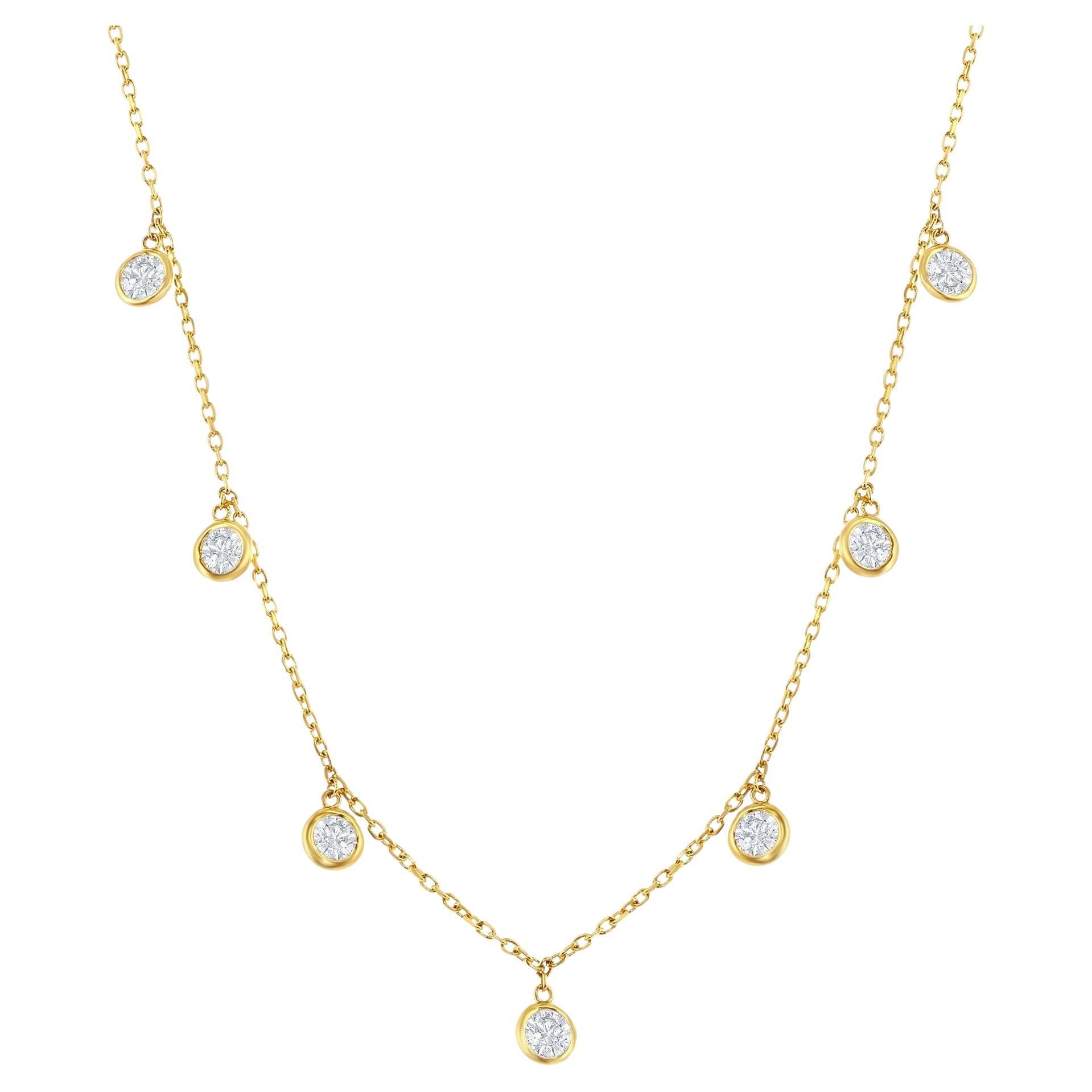 14 Karat Gelbgold Diamanten by the Yard Kette mit 7 natürlichen Diamanten im Angebot