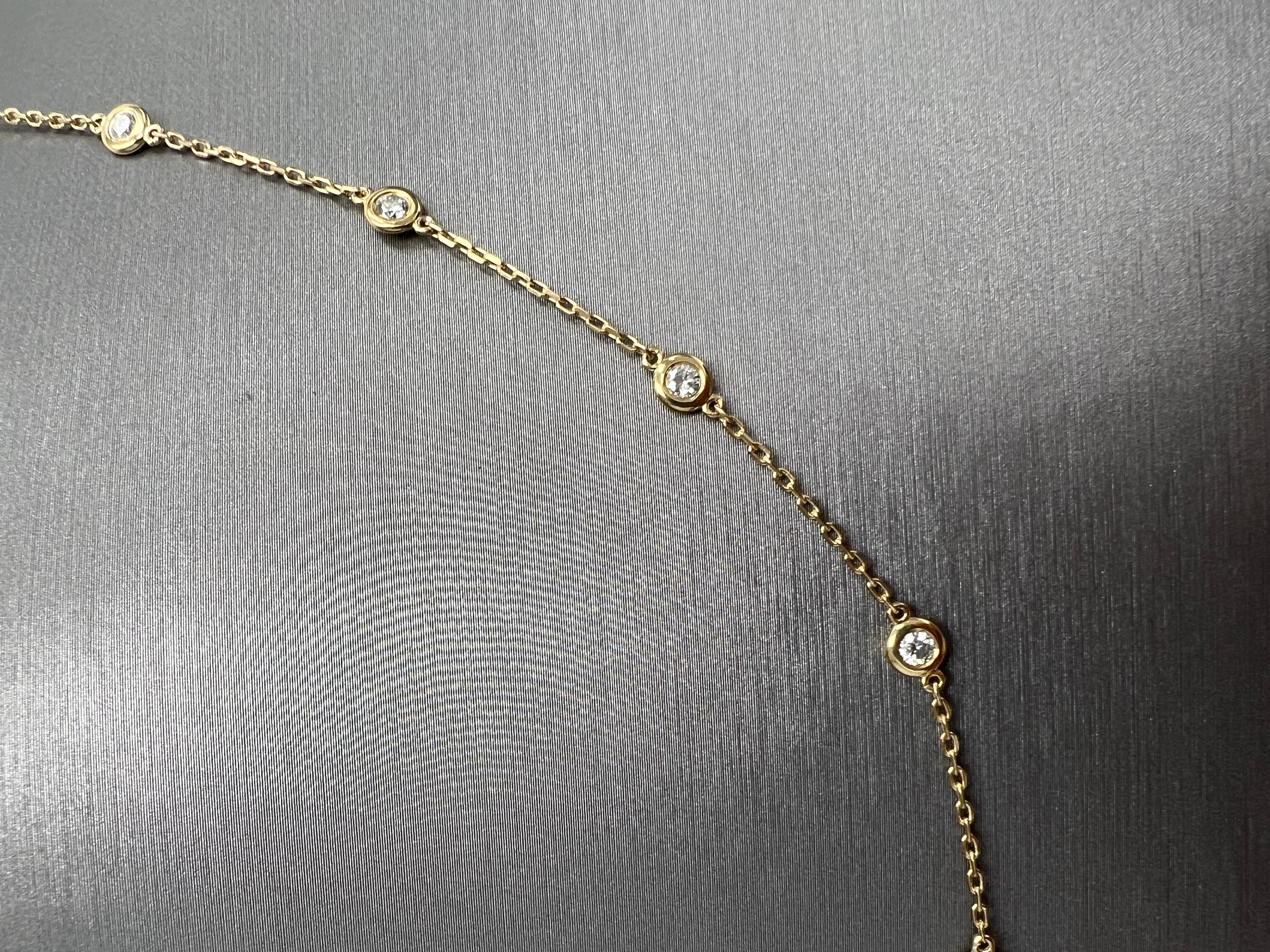Round Cut 14k Yellow Gold Diamonds by the yard Necklace with 16 Natural Full Cut Diamonds  For Sale