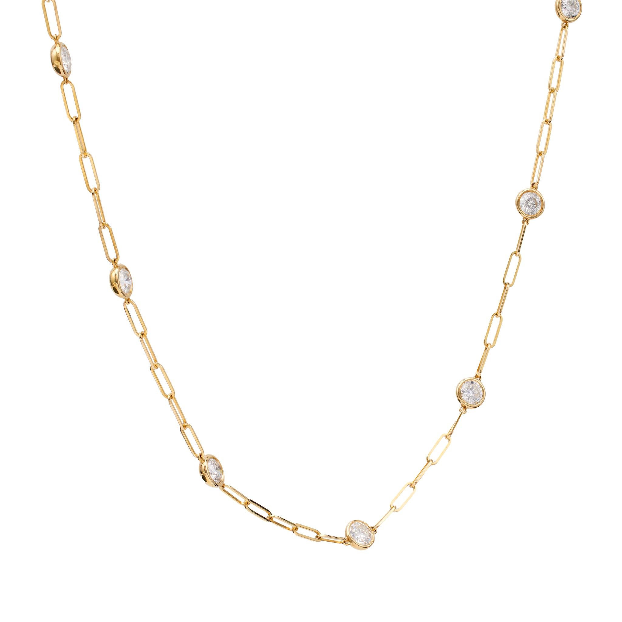 14k Yellow Gold Diamonds By The Yard Paperclip Necklace In Excellent Condition For Sale In Beverly Hills, CA