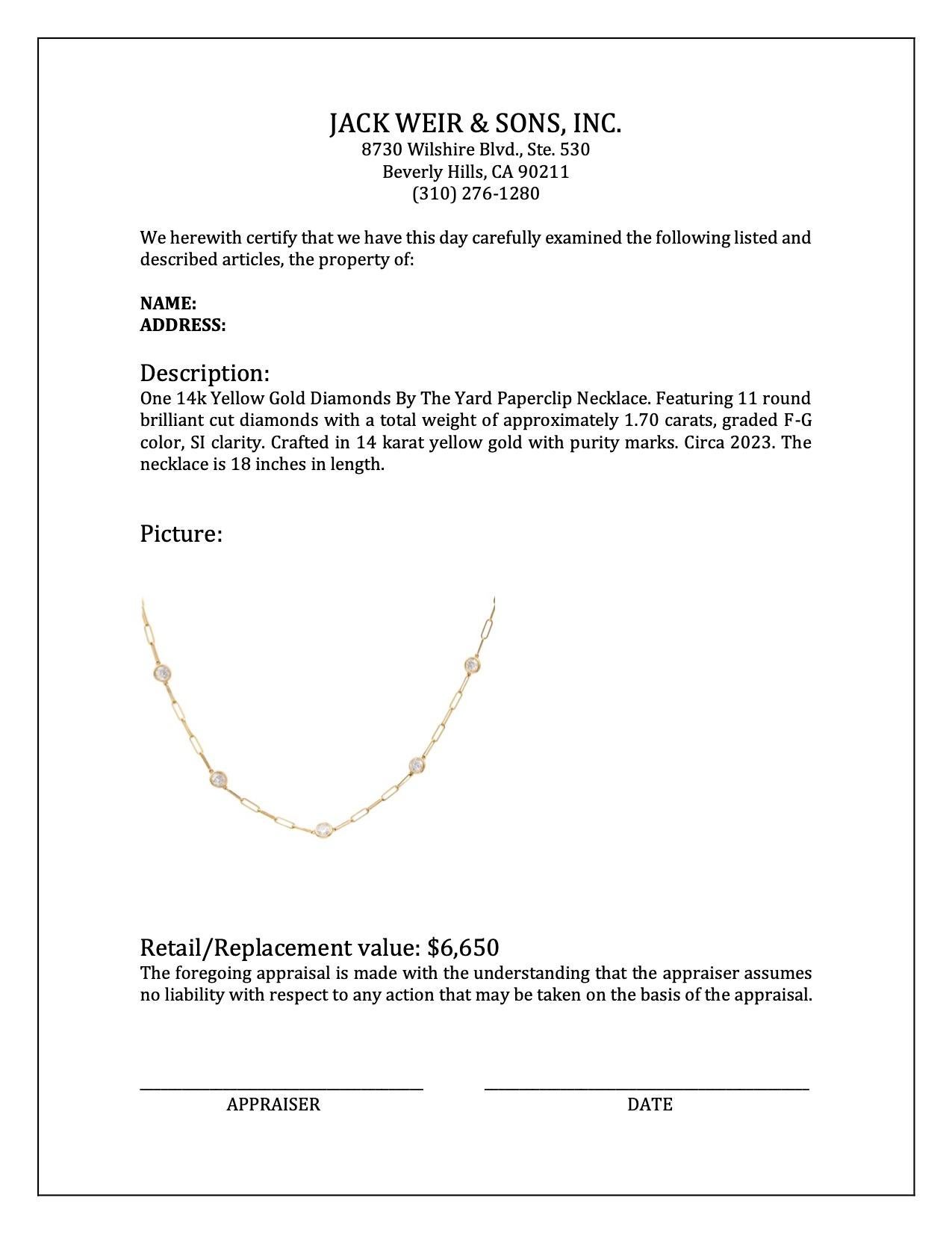 Women's or Men's 14k Yellow Gold Diamonds By The Yard Paperclip Necklace For Sale