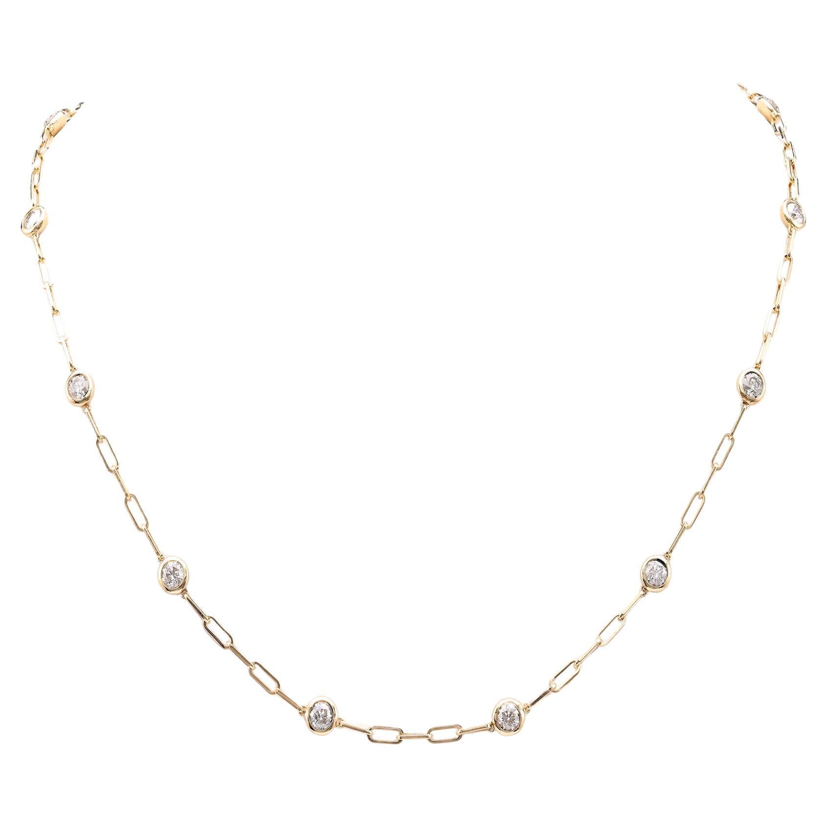 14k Yellow Gold Diamonds By The Yard Paperclip Necklace For Sale