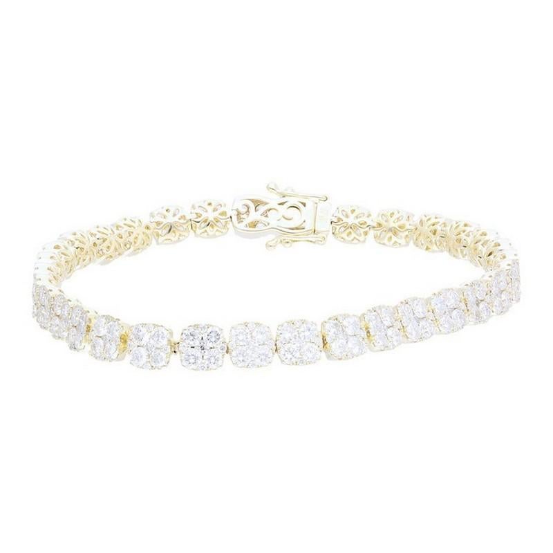 Modern 14K Yellow Gold Diamonds Cushion Cluster Bracelets - 7.5 CTW For Sale
