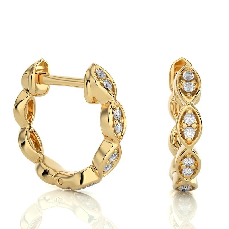 Modern 14K Yellow Gold Diamonds Huggie Earring -0.07 CTW For Sale