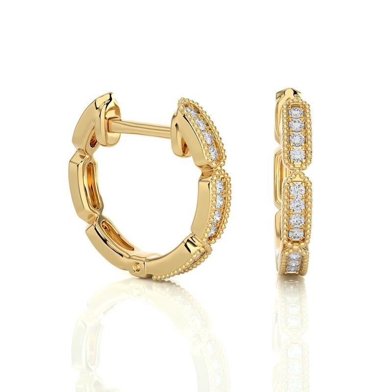 Modern 14K Yellow Gold Diamonds Huggie Earring -0.13 CTW For Sale
