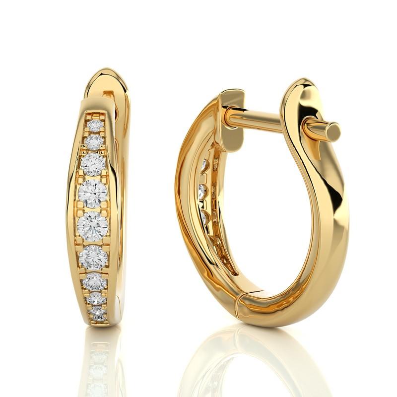 Enhance your elegance with our 14K Yellow Gold Diamonds Huggie Earring, showcasing a delicate 0.15 CTW of dazzling diamonds. Crafted with meticulous precision, this huggie-style earring offers a comfortable and secure fit, gently embracing your