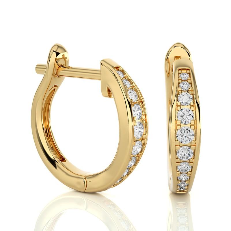 Modern 14K Yellow Gold Diamonds Huggie Earring -0.15 CTW For Sale