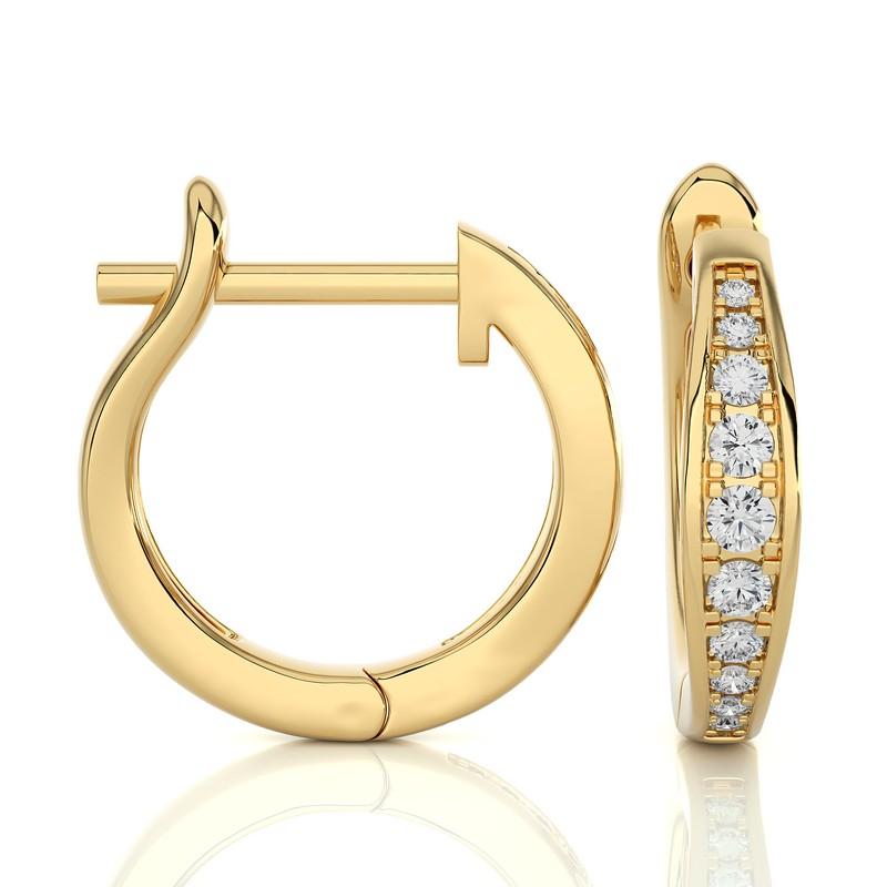 Round Cut 14K Yellow Gold Diamonds Huggie Earring -0.15 CTW For Sale