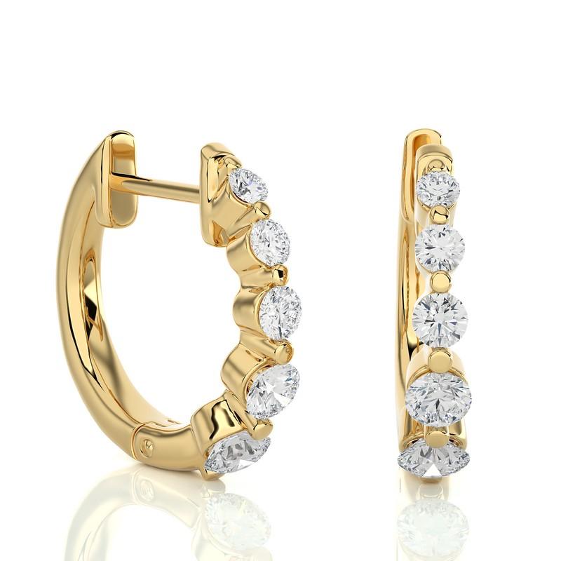 Modern 14K Yellow Gold Diamonds Huggie Earring -0.45 CTW For Sale