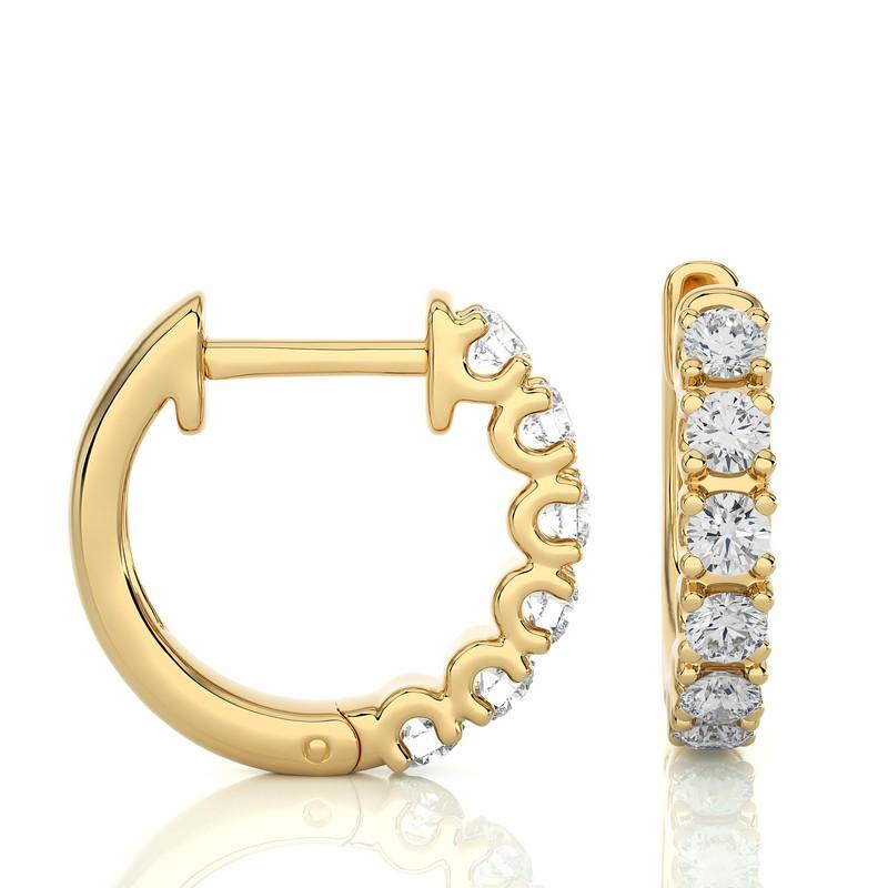 Round Cut 14K Yellow Gold Diamonds Huggie Earring -0.46 CTW For Sale