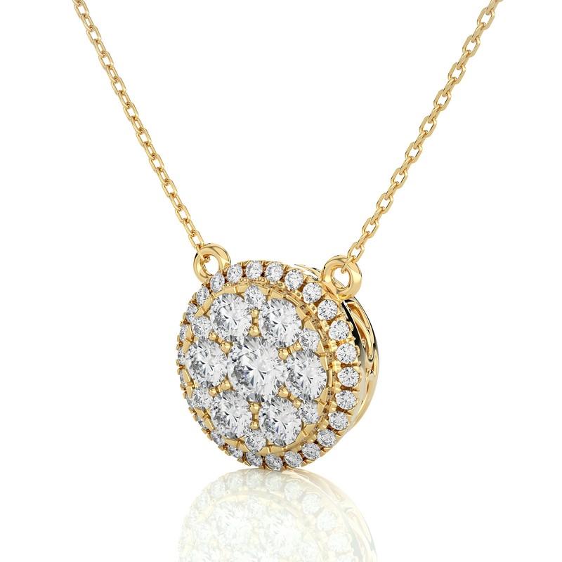 The Moonlight Round Cluster Necklace is an exquisite embodiment of timeless elegance and sophistication. Crafted from 14K yellow gold boasts a weight of 3 grams, offering a harmonious balance of delicacy and substance.

The focal point of this