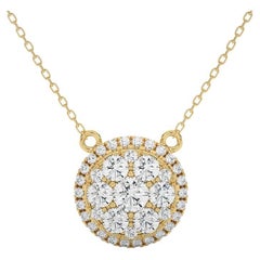 14K Yellow Gold Diamonds Moonlight Round Cluster Necklace -1 ctw