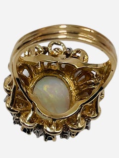 14K Yellow Gold Diamonds, Opal And Sapphires Cocktail Ring