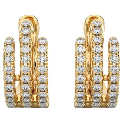 14K Yellow Gold Diamonds Triple Row Huggies Earring -0.40 CTW For Sale