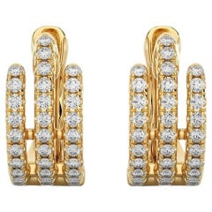14K Yellow Gold Diamonds Triple Row Huggies Earring -0.40 CTW