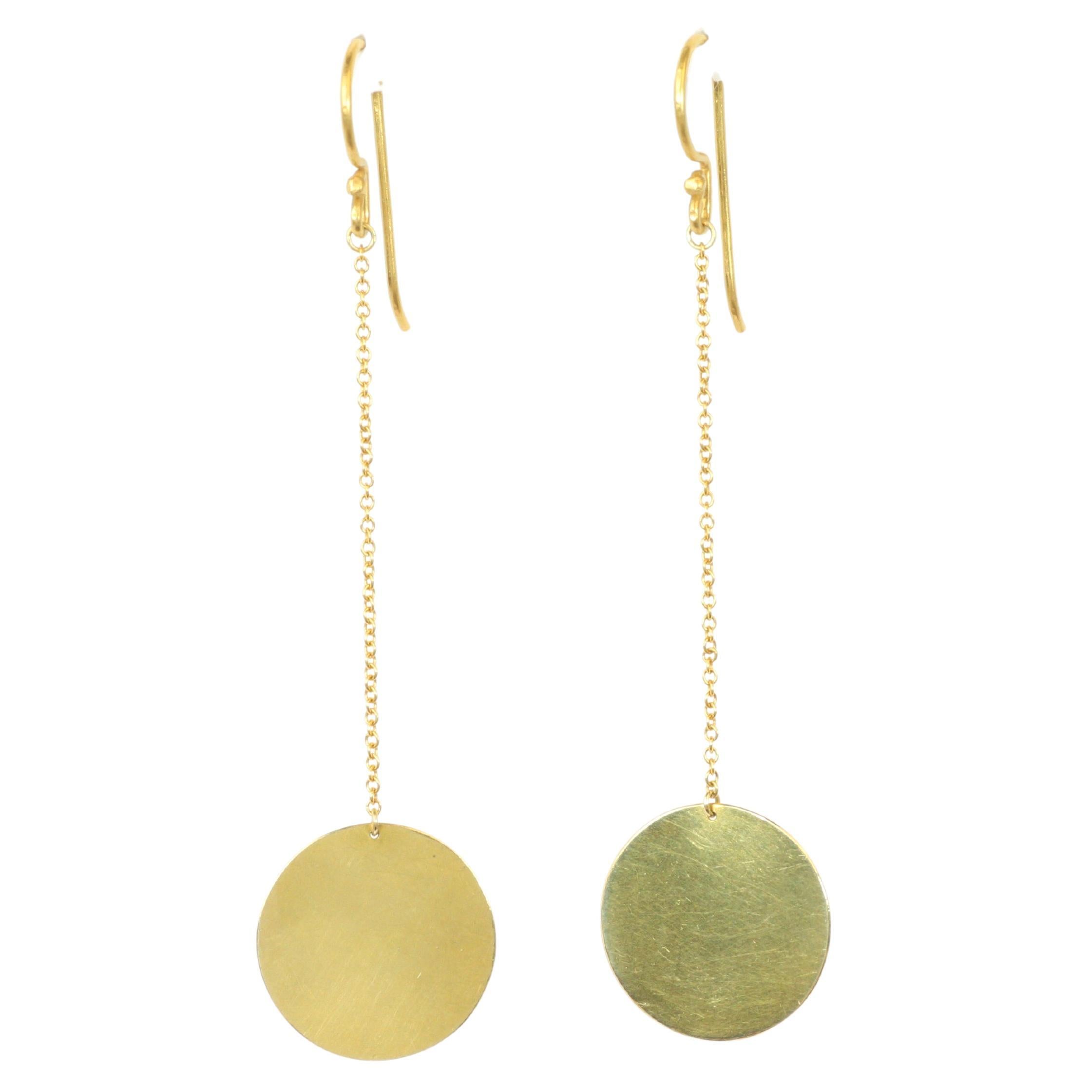14K Yellow Gold Disc Drop Earrings For Sale