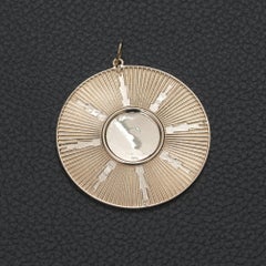 14k Yellow Gold Medallion Pendant Statement Vintage Style Disc Pendant