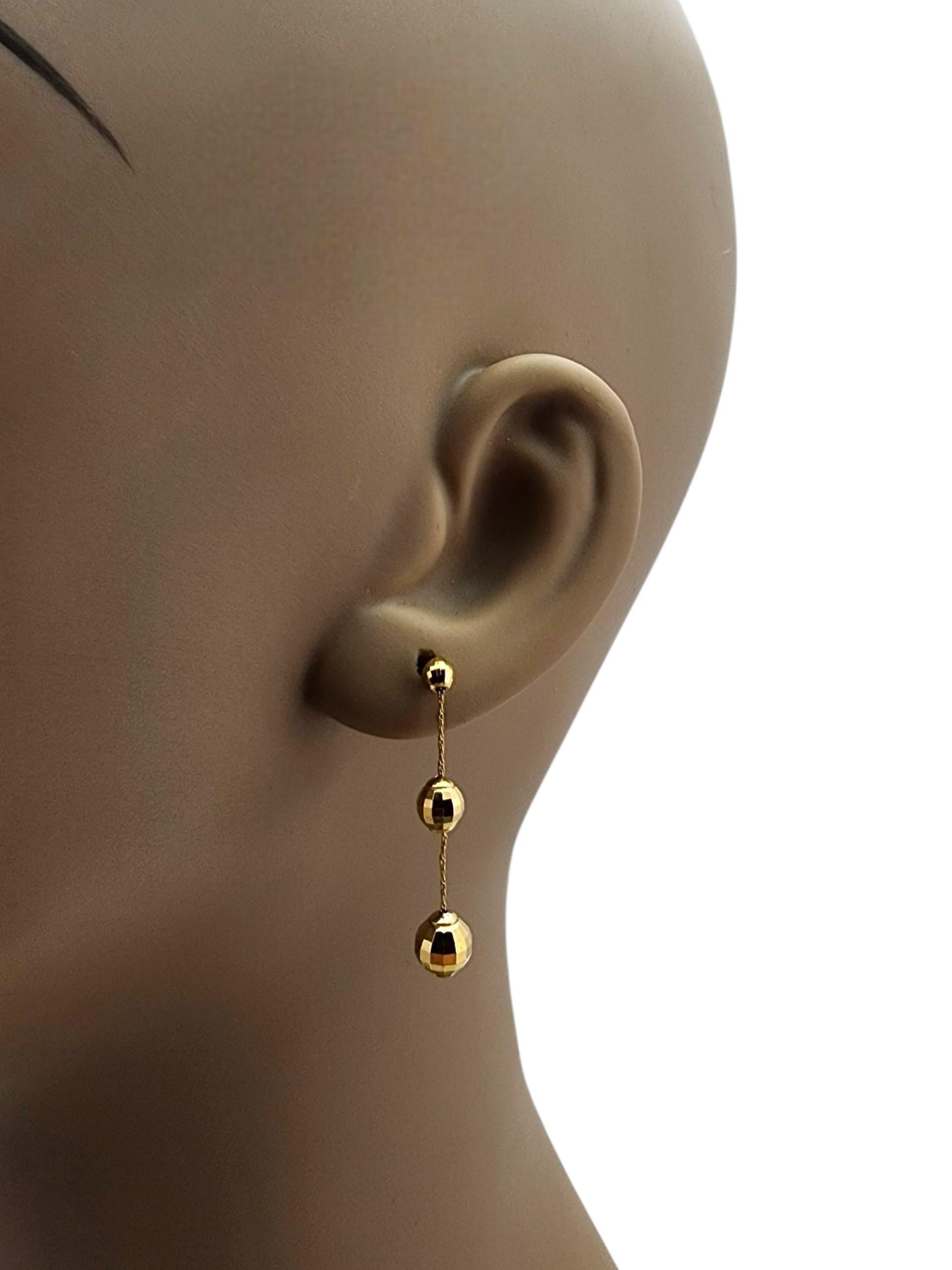 14K Yellow Gold Disco Ball Dangle Earrings #22695 For Sale 3