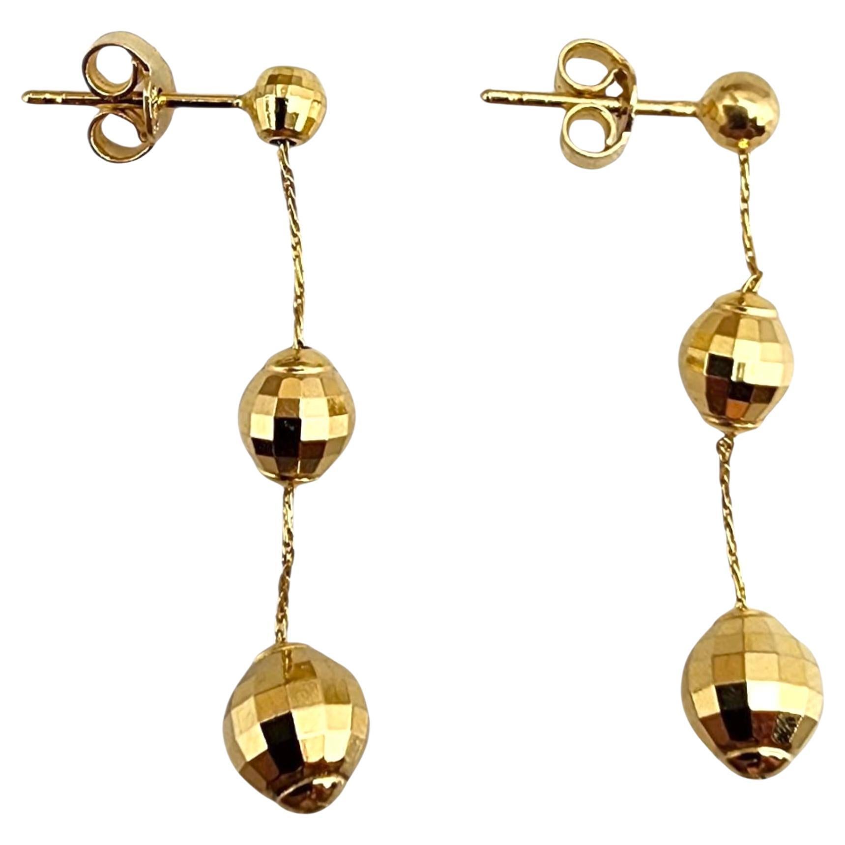 14K Yellow Gold Disco Ball Dangle Earrings #22695 For Sale