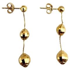 14K Yellow Gold Disco Ball Dangle Earrings #22695