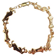 14K Yellow Gold Dog and Milk Bone Charm Bracelet #25535