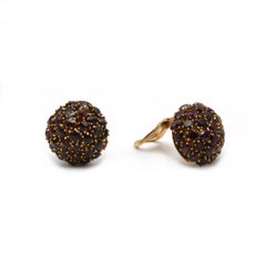 14K Yellow Gold Dome Garnet Cluster Earrings