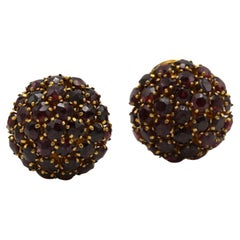 14K Yellow Gold Dome Garnet Cluster Earrings