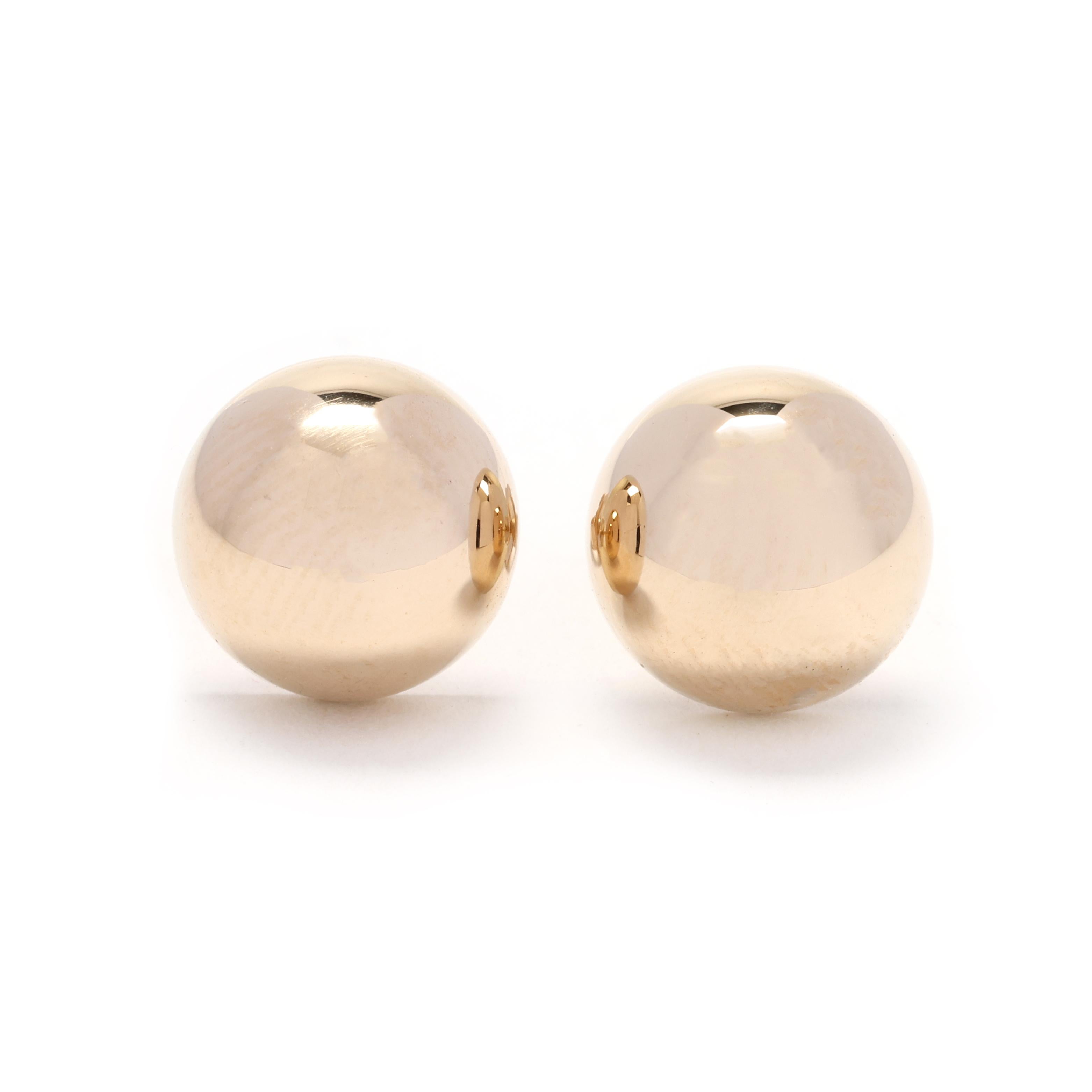 Women's or Men's 14k Yellow Gold Dome Studs, Round Dome Earrings, Dainty Studs For Sale
