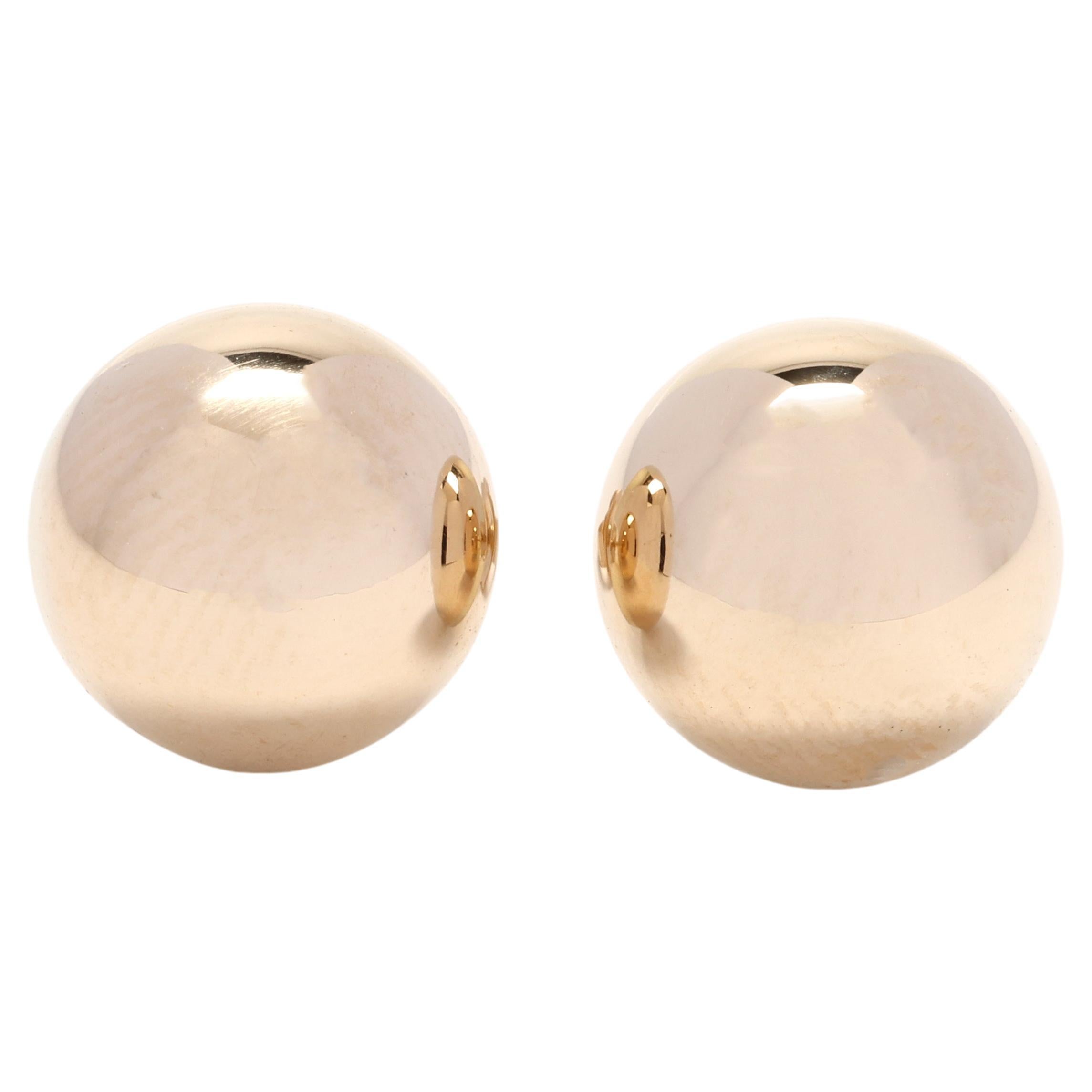 14k Yellow Gold Dome Studs, Round Dome Earrings, Dainty Studs For Sale
